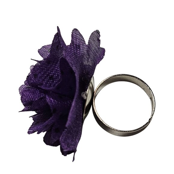 Retro Boho Purple Fabric Flower Adjustable Ring 70s 80s Fashion Jewelry Women - Picture 2 of 5